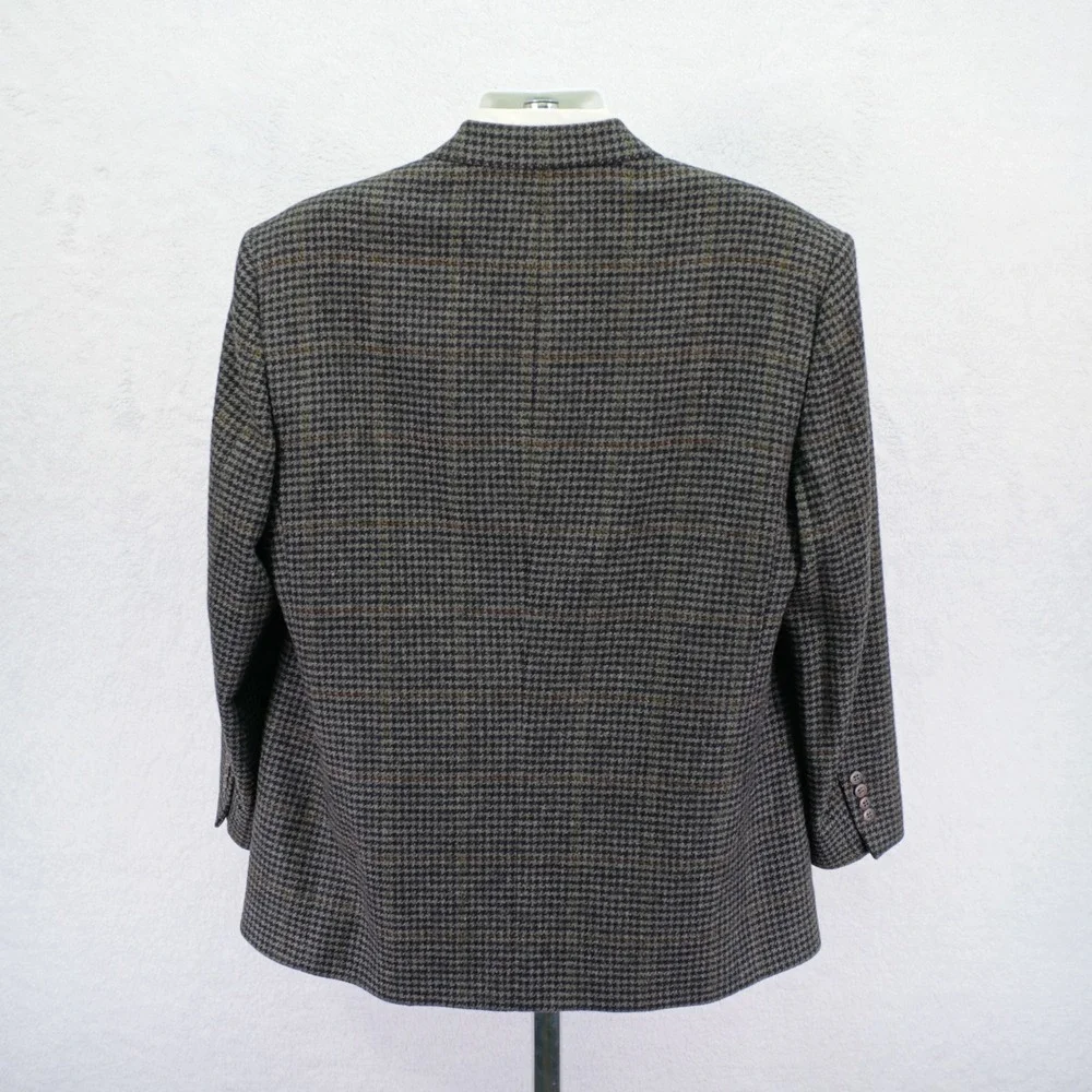 Bill Blass Signature -44R- Tweed Wool Black Gray Houndstooth W/ Brown Green Wind